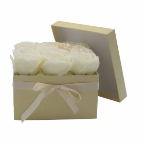 Soap Flower Bouquet - 9 Cream Roses - Square