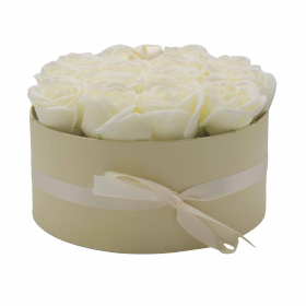 Soap Flower Bouquet - 14 Cream Roses - Round