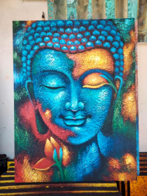 Buddha Painting - Blue & Gold Flower