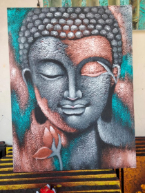 Buddha Painting - Silver & Rose Gold Flower