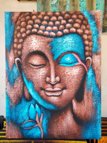 Buddha Painting - Bronze & Blue Flower