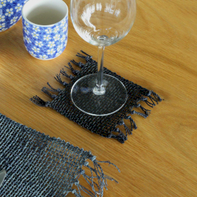 4x Seagrass Fringe Natural Coaster - Black