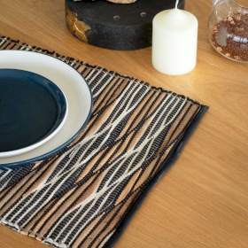 Water Hyacinth Natural Placemat - Black and White Waves