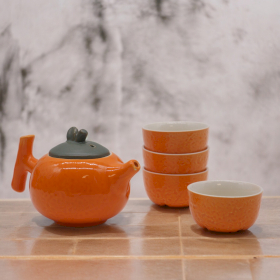 Herbal Orange Teapot Set - Pot & Four Cups