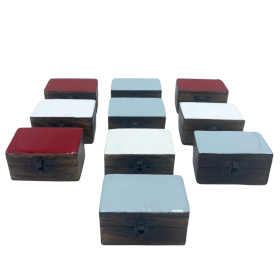 10x Wooden Pill Box 9x5x4cm - Solid Ceramic Colours - Assorted