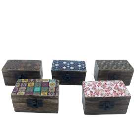 10x Wooden Pill Boxes 9x5x4cm - Meena Work - Assorted
