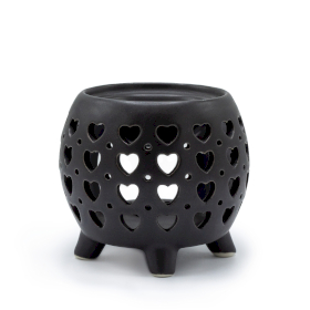 3x Squat Pot Oil Burner Multi Hearts - Matt Black