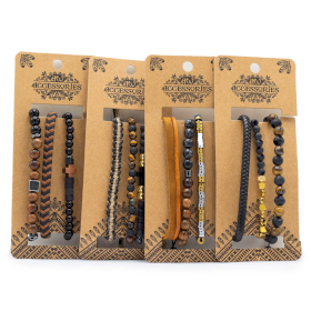 4x Mens Premium Bracelet Sets -  Black & Tans (asst)