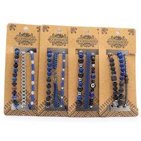 4x Mens Premium Bracelet Sets - Med Set Blues (asst)