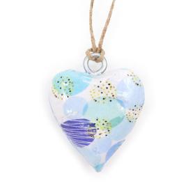 24x Small Decor Wood Hearts -  Blue Abstract (24)