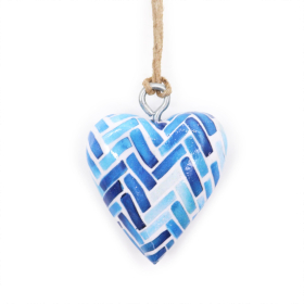 24x Small Decor Wood Hearts -  Blue Stripes (24)