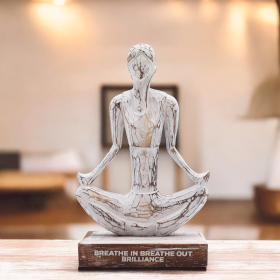 Wooden Yoga Lady - Whitewash - Easy Pose