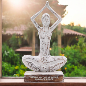 Wooden Yoga Lady - Whitewash - Hands Up Pose