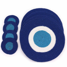 Set of Jute Coasters and Placemats - Evil Eye - 4 of each