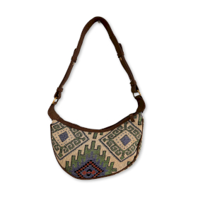 Jacquard Hobo Bag - Geo-Geen (brown strap)