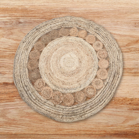 Lrg Round Soft Jute Rug Circles Inside 120cm