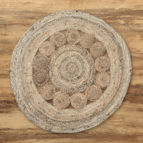 Round Soft Jute Rug Circles Inside 90cm