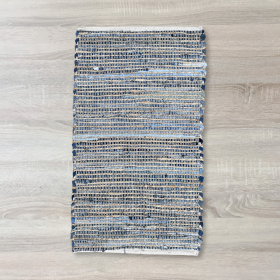 Small Jute and Recycled Cotton Rug - 50x90cm - Blue