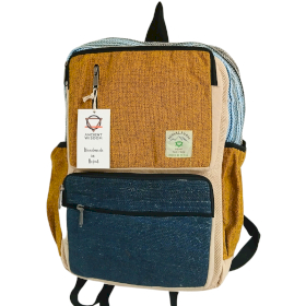 Large Boxy Hemp Backpack - Teal & Tumeric