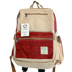 Large Boxy Hemp Backpack - Wine & Cream