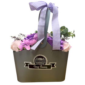 Basket Soap Flower Bouquet - Lilac