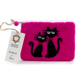 3x Natural Felt Zipper Pouch (asst) - Two Cats