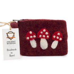 3x Natural Felt Zipper Pouch (asst) - Wild Mushrooms