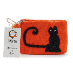 3x Natural Felt Zipper Pouch (asst) - Cat Face