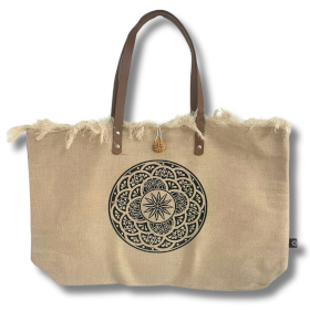 Natural Tote Bag Leather Handle - Mandala