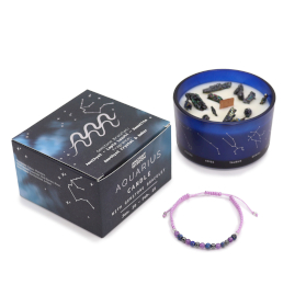 Zodiac Crystal Candle with Gemstone Bracelet - Aquarious