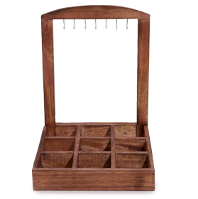 Hanging Stand & Display Tray - 9 (3x3) Compartments - Dark Wood