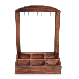 Hanging Stand & Display Tray - 6 (2x3) Compartments - Dark Wood