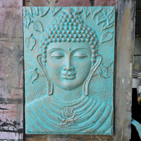 Large Buddha Iron Frame Turquoise Relief - 0.7x1m