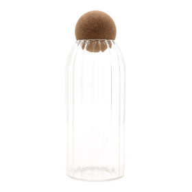 Cottage Cork-Ball Glass Jar -  Ribbed - 20cm