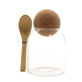 Cottage Cork-Ball Glass Jar - Clear & Spoon - 10cm