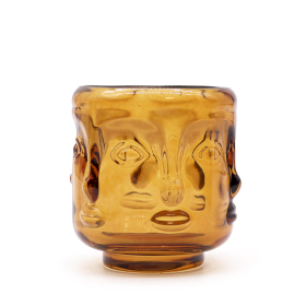 3x Buddha Faces Candle Jar - Antique Amber